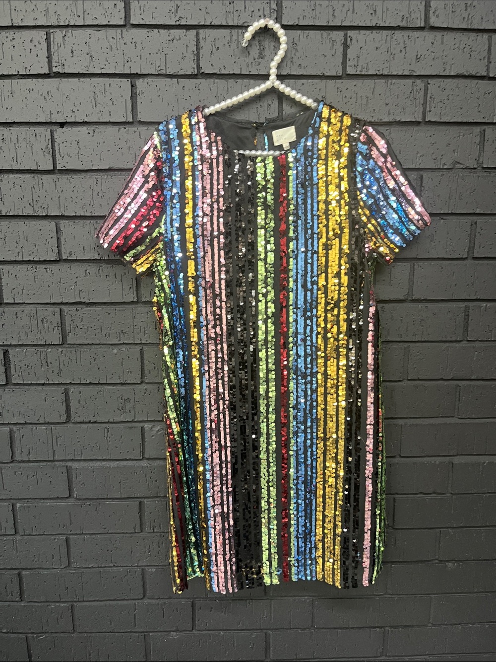 Multicolor Sequin Stripe Short Sleeve Dress